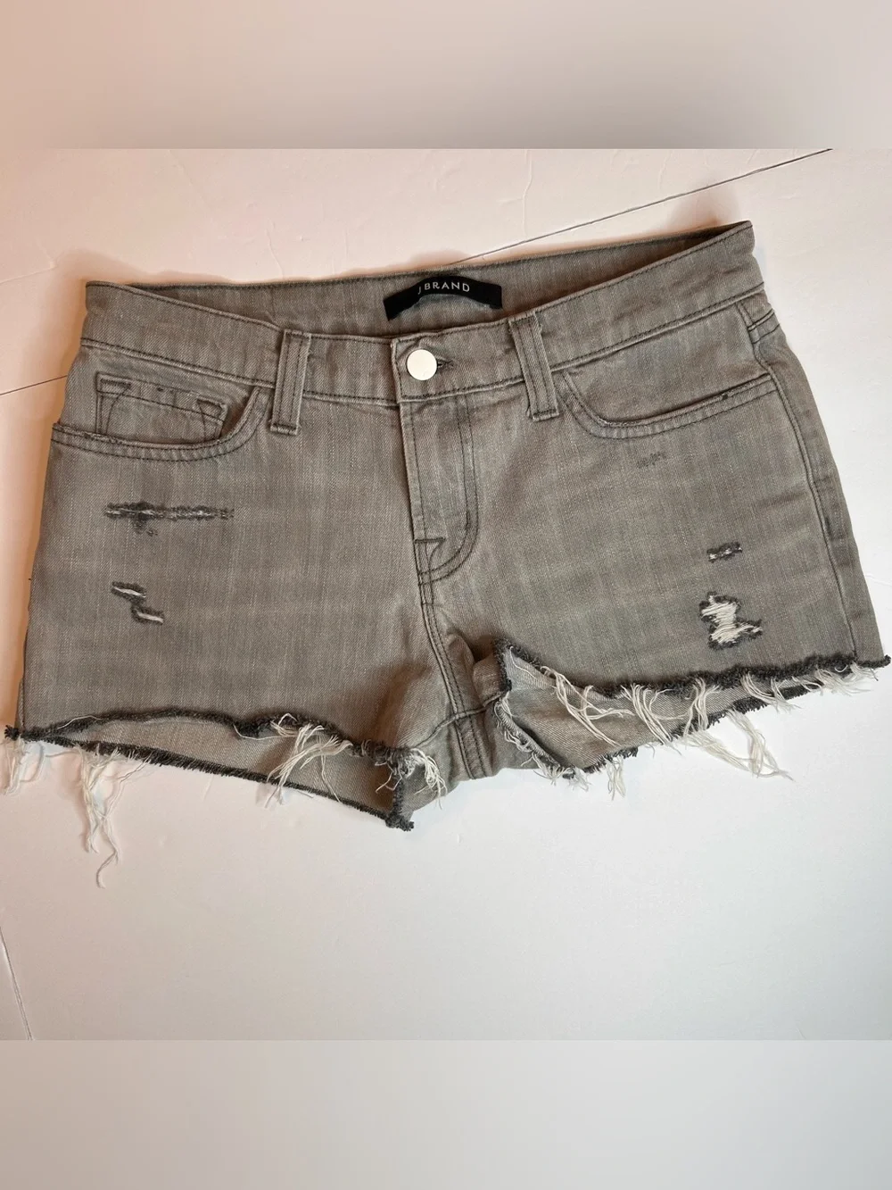 J Brand Grey Distressed Denim Cutoff Shorts Size 25
